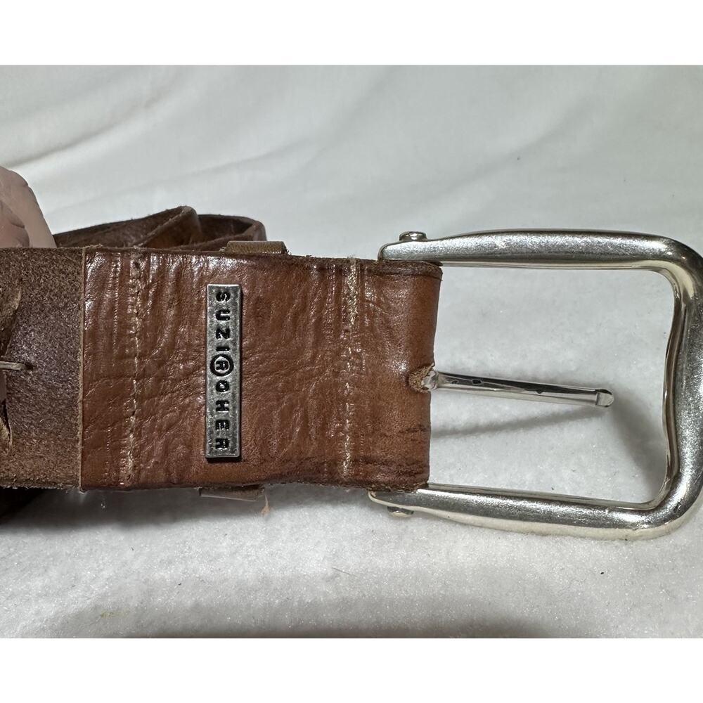 SUZI ROHER Brown Leather Braided Silver Buckle Women M /L 40” - Picture 2 of 5